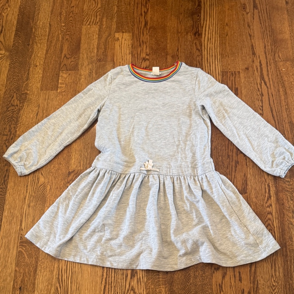 Crewcuts Girl’s Gray Dress with Rainbow Trim Size Small